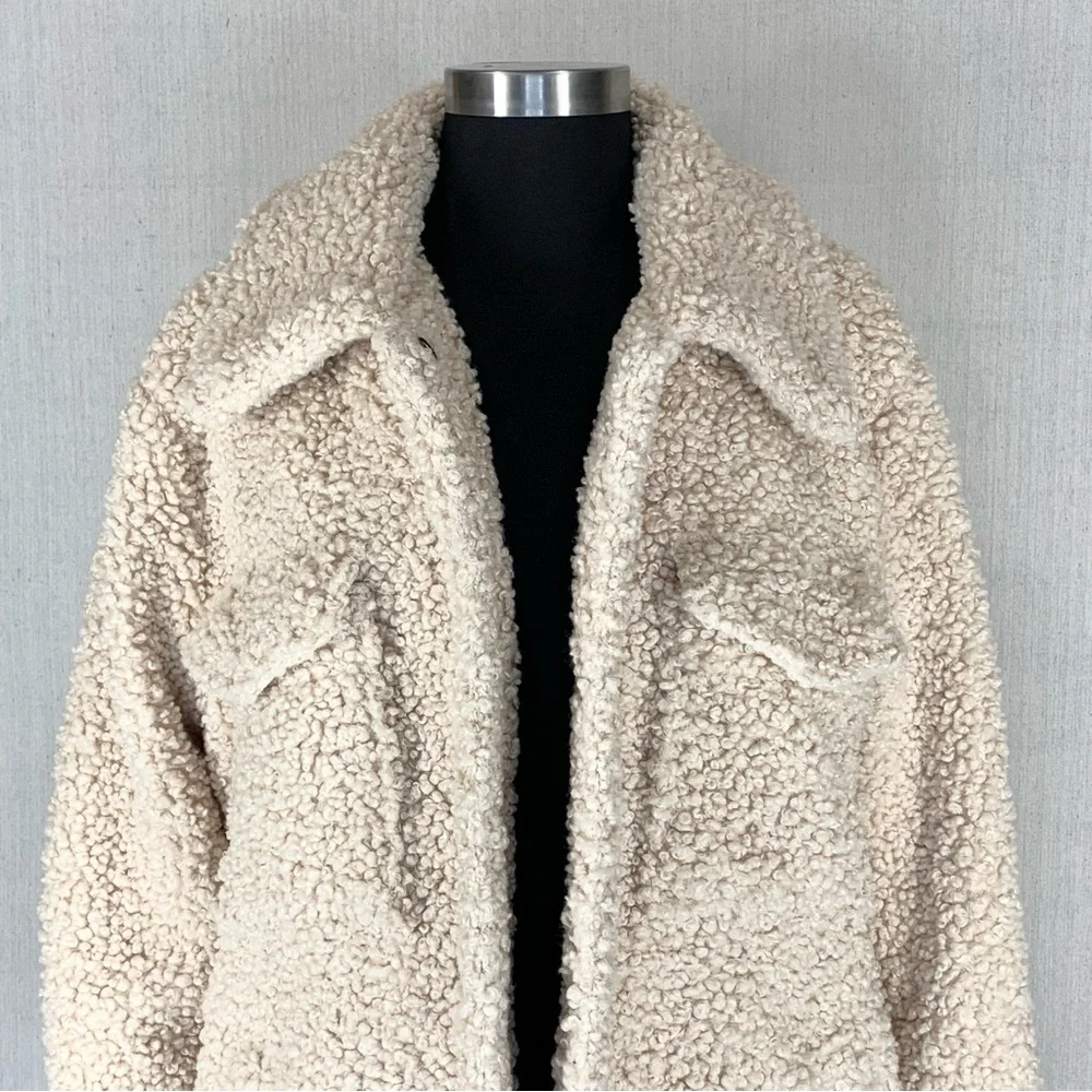 Knox Rose~Women’s Cream Sherpa/Teddy Snap Front Collared Jacket/Coat~Sz S - Picture 6 of 14